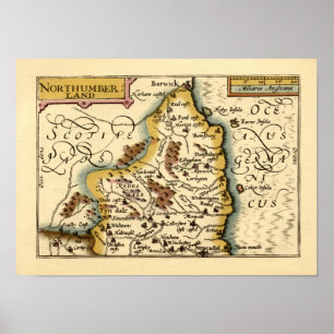 Northumberland County England Old Antiquarian Map Poster