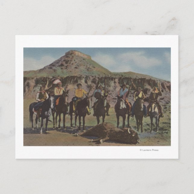 Northwest Indians - A Buffalo Hunt and Indians Postcard (Front)