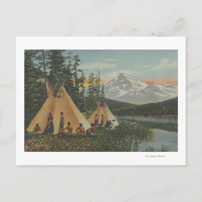 Northwest Indians - Two Teepees Near Mountain Postcard (Front)