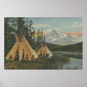 Northwest Indians - Two Teepees Near Mountain Poster