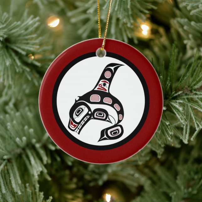 Northwest Pacific coast Haida art Killer whale Ceramic Ornament (Tree)