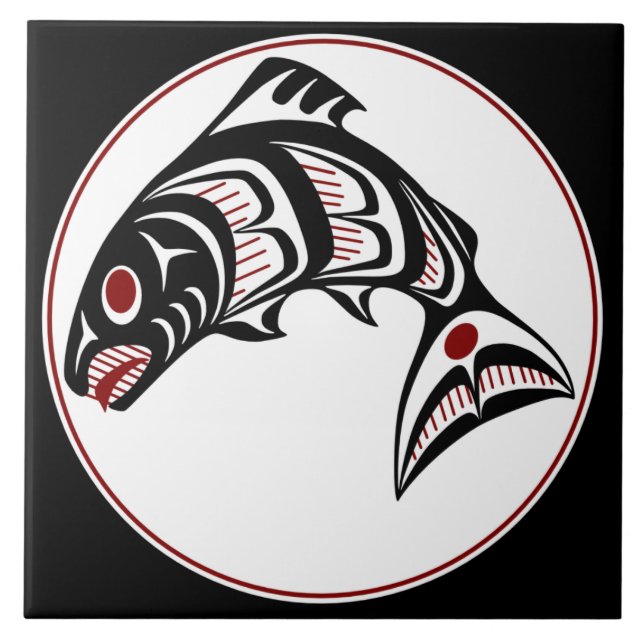 Northwest Pacific coast Haida art Salmon Ceramic Tile (Front)