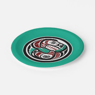 Northwest Pacific coast Otter chasing Salmon Paper Plate