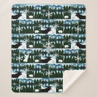 Northwoods Mountains Forest Landscape Med Sherpa B Blanket