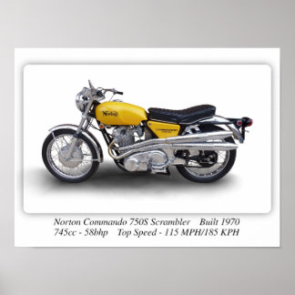 Norton Commando 750s Scrambler Motorcycle - A3 Poster