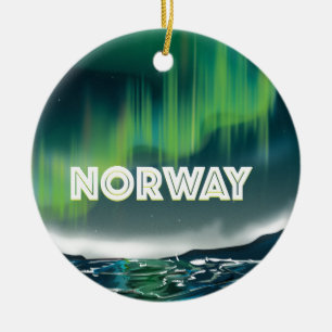 Norway Aurora Northern Lights Travel Poster Ceramic Tree Decoration