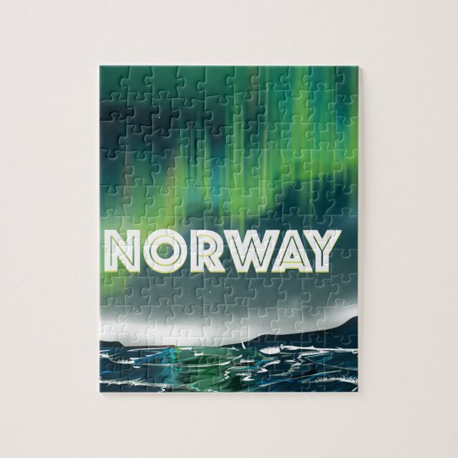 Norway Aurora Northern Lights Travel Poster Jigsaw Puzzle (Vertical)