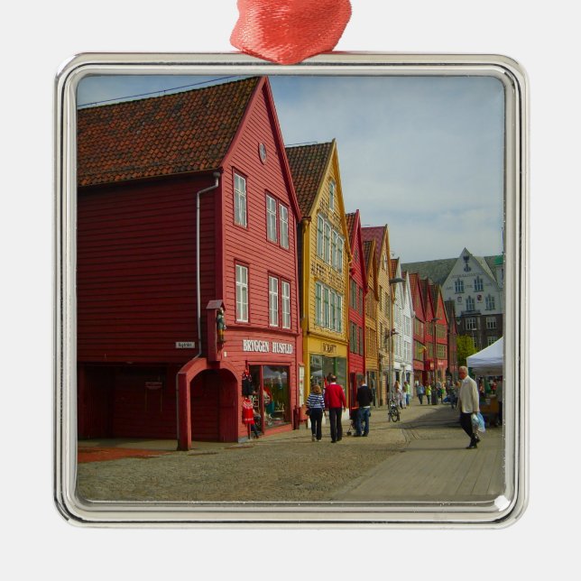 Norway, Bergen,painted houses on the waterfront Metal Ornament (Front)