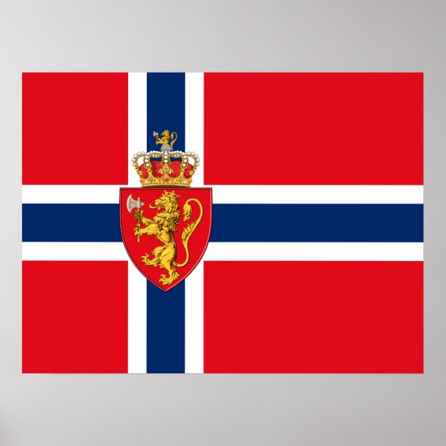 Norway coat of arms on Norway's flag, Norwegian 2 Poster (Front)