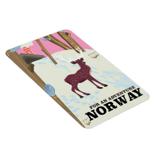 Norway deer vintage travel poster magnet