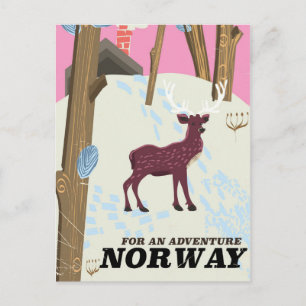 Norway deer vintage travel poster postcard