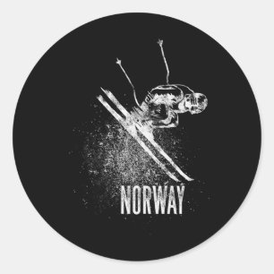Norway Downhill Skiing Retro Design Mountain Snow Classic Round Sticker