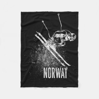 Norway Downhill Skiing Retro Design Mountain Snow  Fleece Blanket
