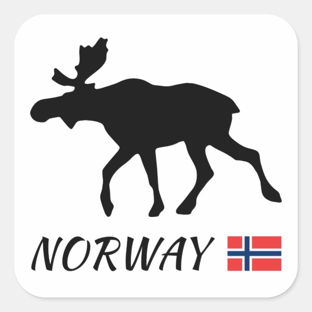 Norway Elk and Flag Square Sticker (Front)