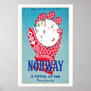 Norway Fistful of Fun Norwegian America Line Poster