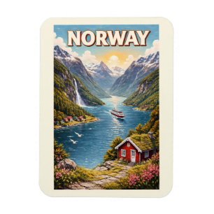 Norway Fjord Illustration Travel Art Vintage Magnet