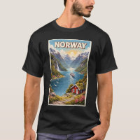 Norway Fjord Illustration Travel Art Vintage