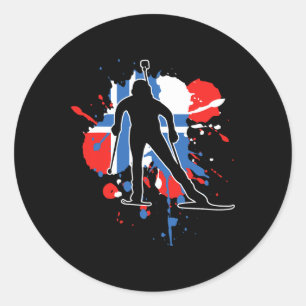 Norway Flag Biathlonist - Norwegian Biathlon 1 Classic Round Sticker