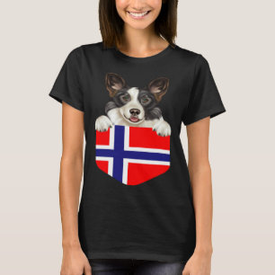 Norway Flag Cardigan Welsh Corgi Dog In Pocket T-Shirt