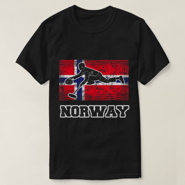 Norway Flag Curling  T-Shirt (Design Front)