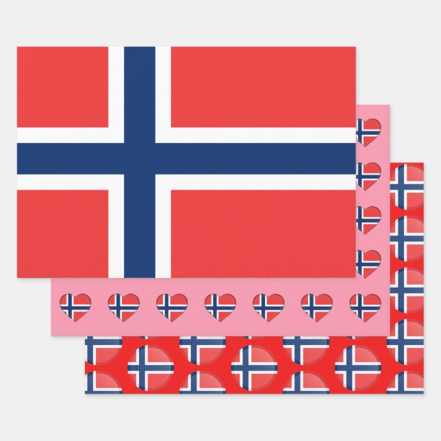 Norway Flag, Heart & Norwegian Fashion /Gift Set Wrapping Paper Sheet (Set)