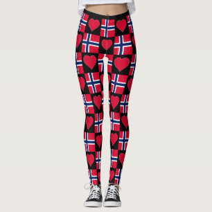 Norway Flag Heart Pattern Patriotic Norwegian Leggings