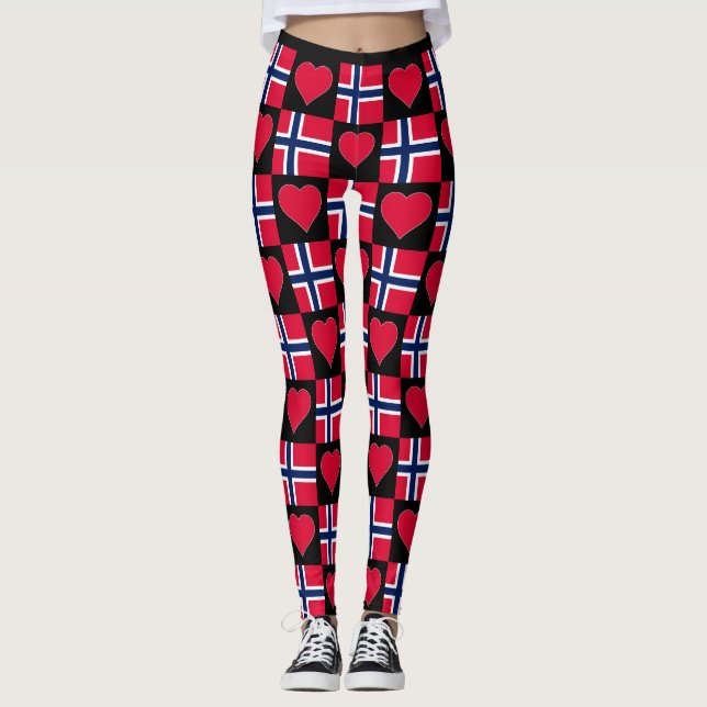 Norway Flag Heart Pattern Patriotic Norwegian Leggings (Front)
