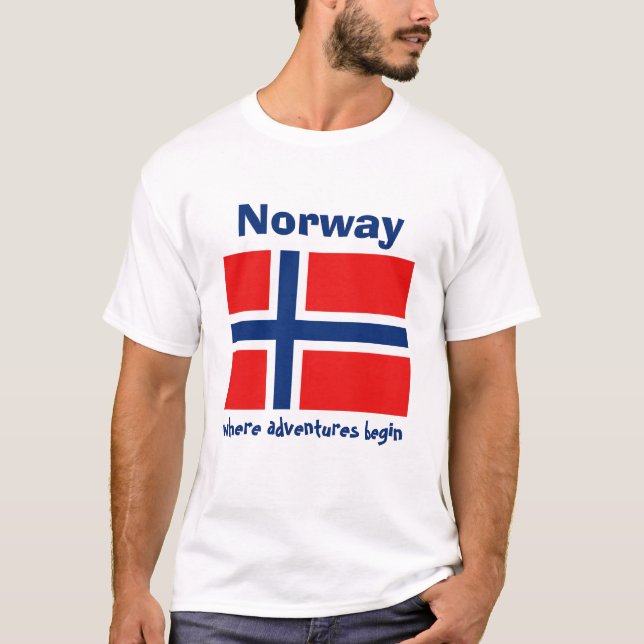 Norway Flag + Map + Text T-Shirt (Front)