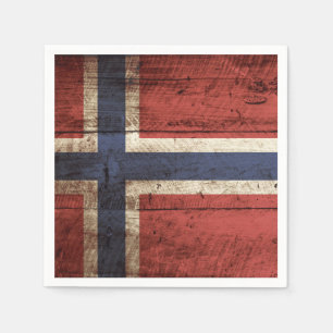 Norway Flag on Old Wood Grain Napkin