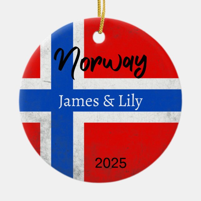 Norway Flag Ornament, Personalised Norway Ceramic Ornament (Front)