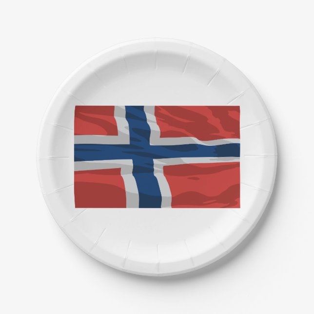 Norway Flag Red And Blue Paper Plate (Front)