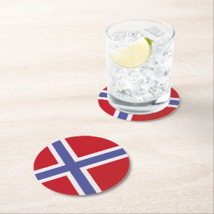 Norway flag round paper coaster