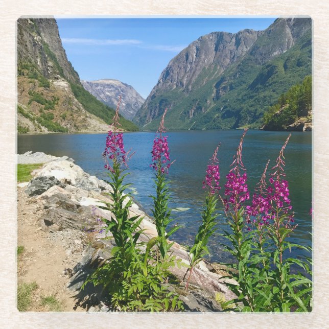 Norway Gudvangen Village Scene Glass Coaster (Front)