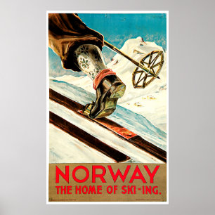Norway - Home of Skiing Travel Art Poster