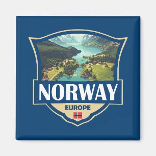Norway Illustration Retro Badge Magnet