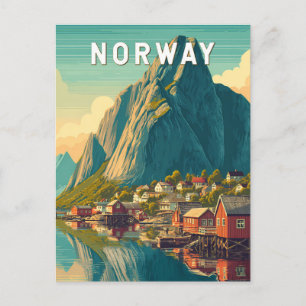 Norway Illustration Travel Art Vintage Postcard