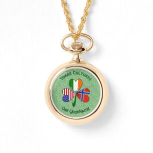 Norway Ireland USA Shamrock Flag Personalised Watch