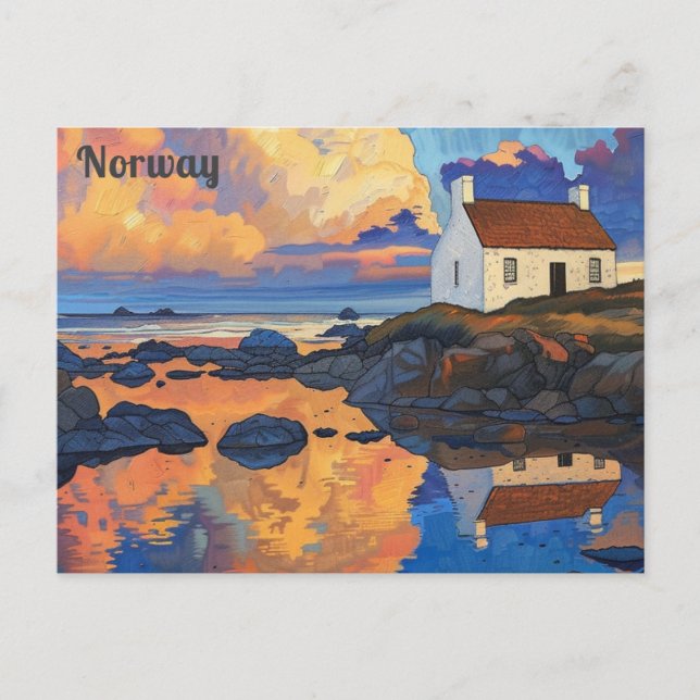 Norway Lofoten Islands Watercolor Norwegian Travel Postcard (Front)