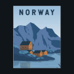 Norway Lofoten Travel Vintage Art Postcard<br><div class="desc">Norway vector art design. Its known for its dramatic scenery,  with peaks like the Svolværgeita pinnacle jutting up into the sky.</div>