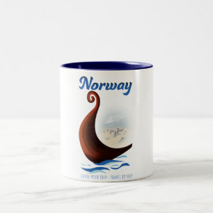 Norway long boat travel poster Two-Tone coffee mug