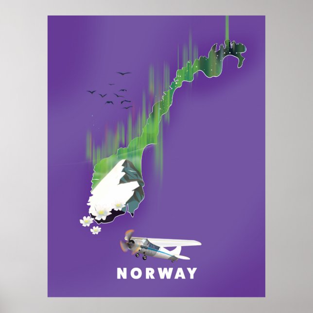 Norway Map Illustrated print poster. (Front)