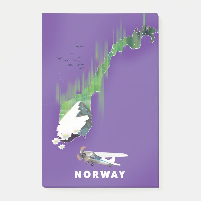 Norway Map Illustrated print poster. Post-it Notes (Front)