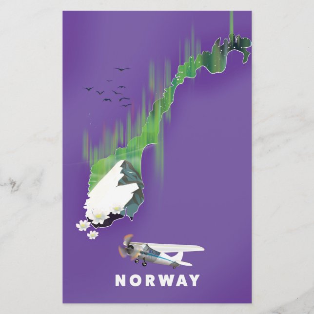 Norway Map Illustrated print poster. Stationery (Front)