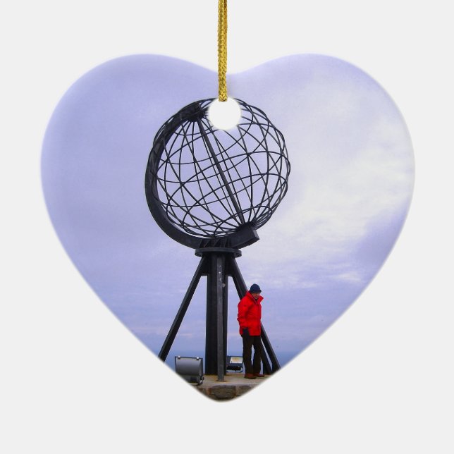 Norway, North Cape, globe symbol Ceramic Tree Decoration (Back)