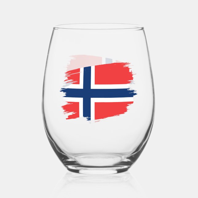 Norway, Norwegian Flag Stemless Wine Glass (Front)