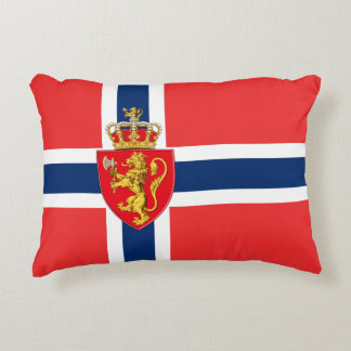 Norway, Norwegian flag, with coat of arms/blue Decorative Cushion