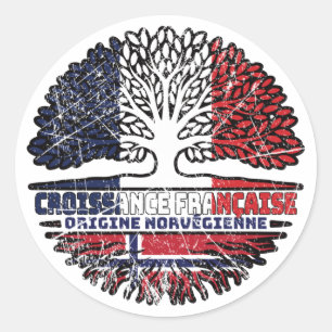 Norway Norwegian French France Tree Roots Flag Classic Round Sticker
