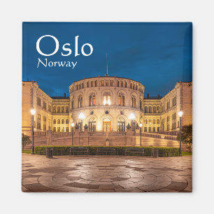 Norway Oslo Storting Building At Night Magnet