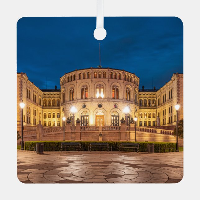 Norway Oslo Storting Building At Night Metal Tree Decoration (Front)