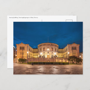 Norway Oslo Storting Building At Night Postcard